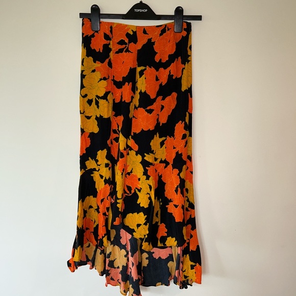 Topshop hi low skirt & wrap blouse set, autumn colors, size 2, EUC - Picture 2 of 4
